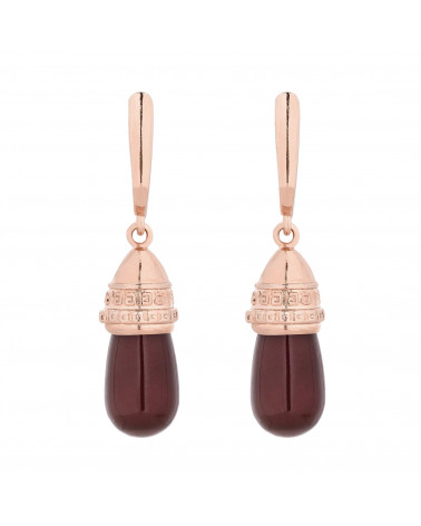 Kolczyki z z różowego złota i perłami  SWAROVSKI® CRYSTAL w kolorze burgund