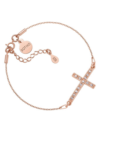 Bransoletka z krzyżem wysadzanym SWAROVSKI® CRYSTAL z różowego złota