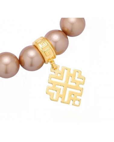 Złota satynowa bransoletka perły SWAROVSKI® CRYSTAL z rozetką w kształcie rombu