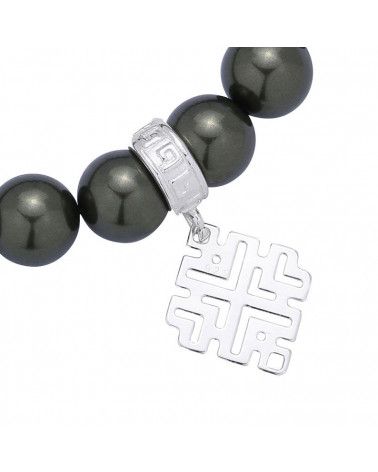 Grafitowa bransoletka perły SWAROVSKI® CRYSTAL ze srebrną rozetką w kształcie rombu