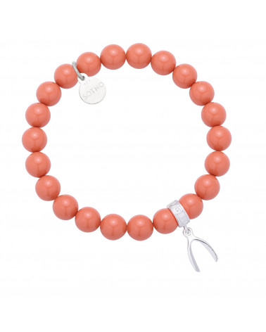 Pomarańczowa bransoletka perły SWAROVSKI® ELEMENTS ze srebrną kością szczęścia Wishbone