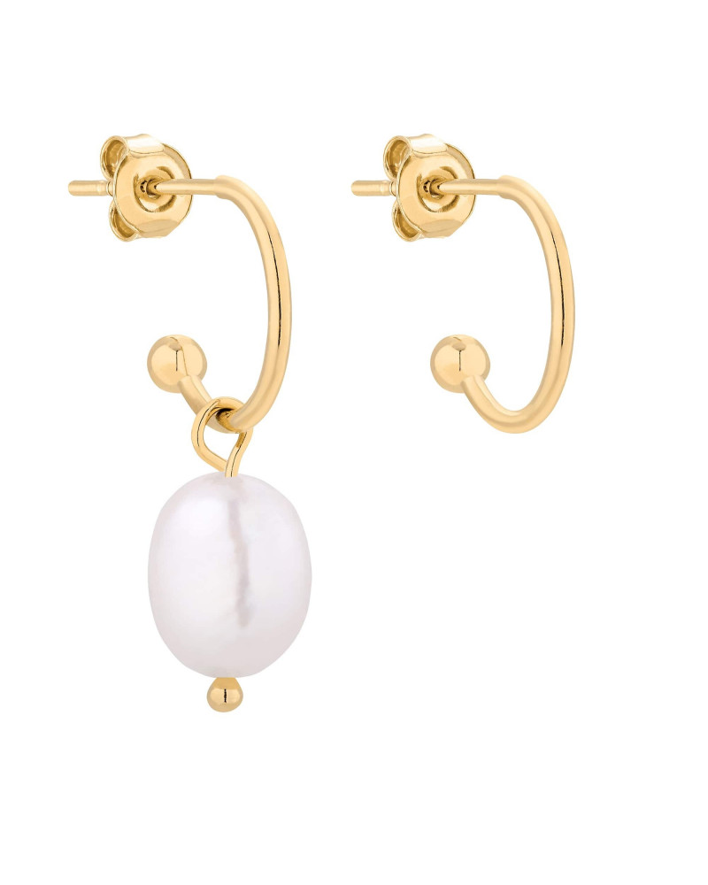 Złote asymetryczne kolczyki z naturalną perłą