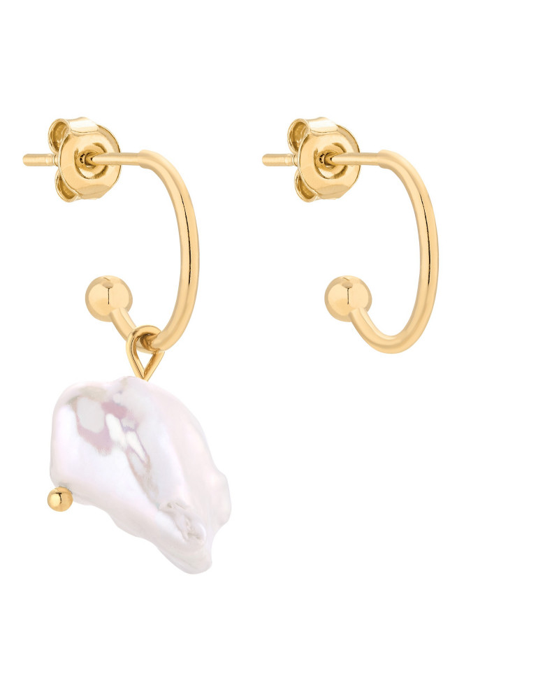 Złote asymetryczne kolczyki z naturalną perłą
