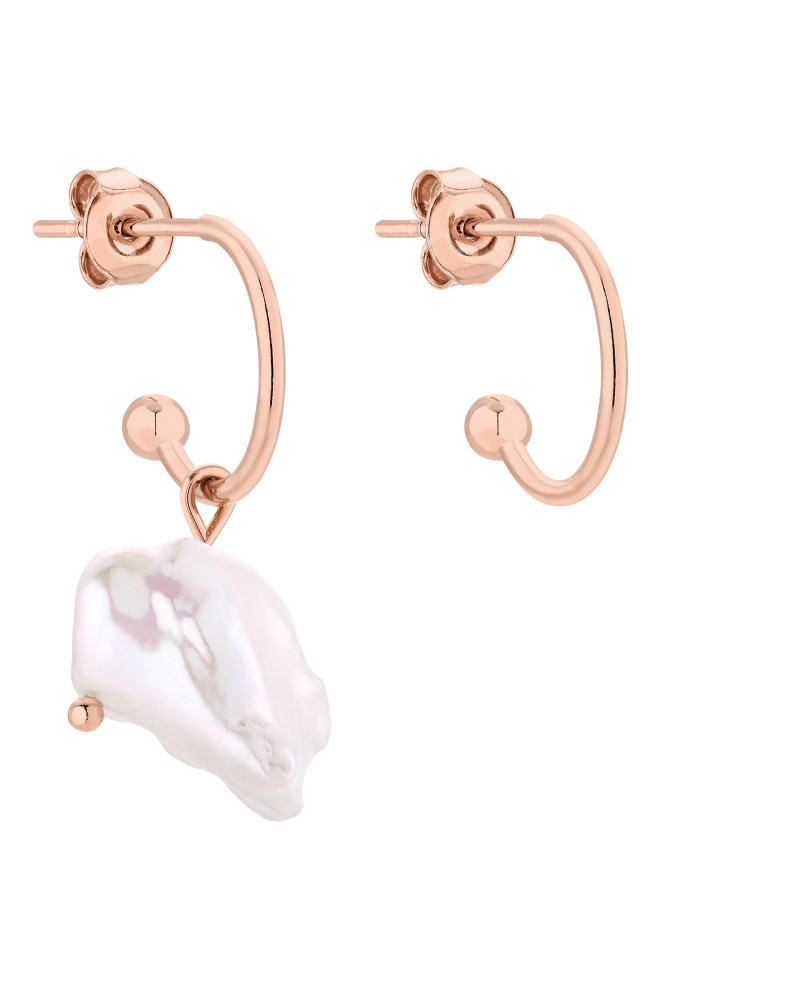 Asymetryczne kolczyki z różowego złota z naturalną perłą