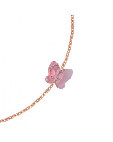 Bransoletka z różowego złota zdobiona różowym motylkiem SWAROVSKI® CRYSTAL