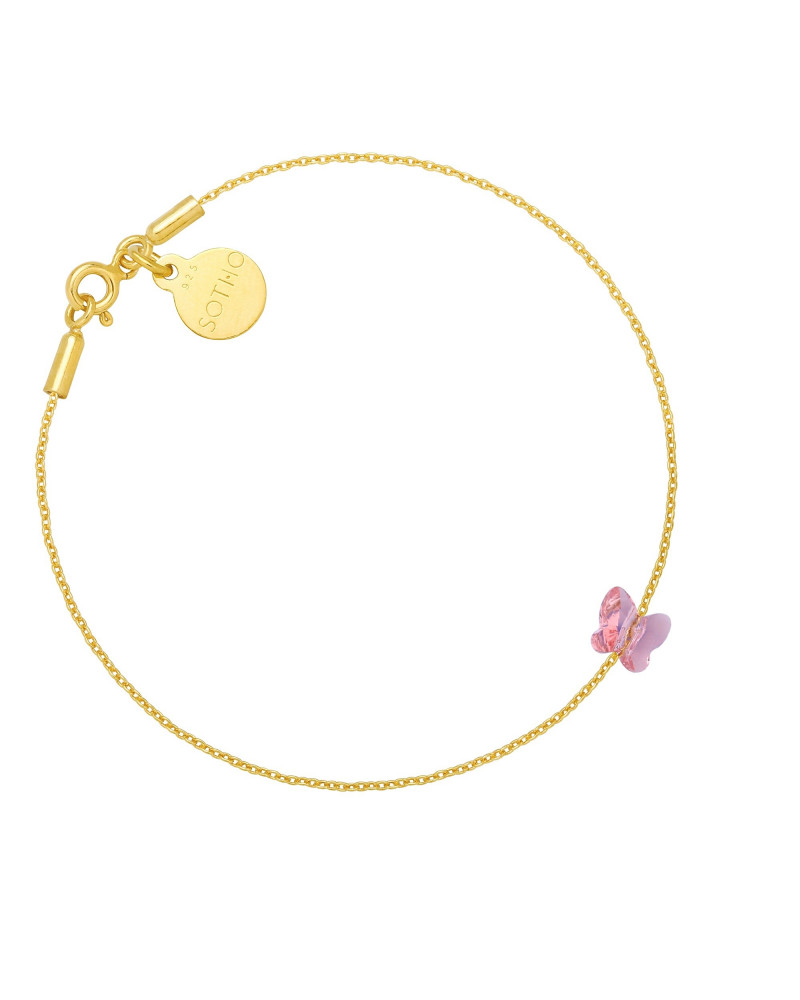 Złota bransoletka zdobiona różowym motylkiem SWAROVSKI® CRYSTAL