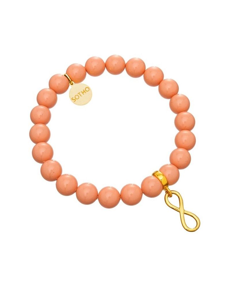 Łososiowa bransoletka nieskończoność infinty złoto perły łosoś Pink SWAROVSKI® ELEMENTS 