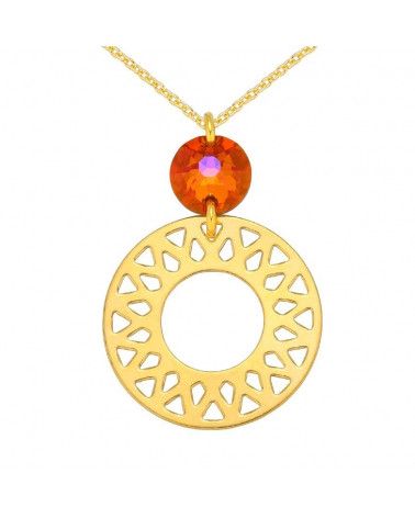 Złoty naszyjnik z dużą arabską rozetą i pomarańczowo-różowym kryształem SWAROVSKI® CRYSTAL