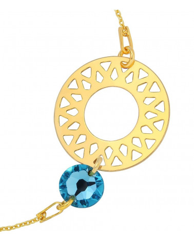 Złota bransoletka z dużą arabską rozetą i turkusowym kryształem SWAROVSKI® CRYSTAL