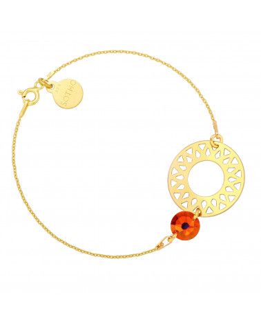 Złota bransoletka z dużą rozetą i pomarańczowo-różowym kryształem SWAROVSKI® CRYSTAL