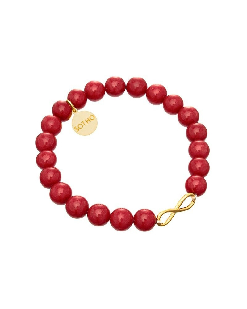 Czerwona bransoletka jadeit rubinowy złota nieskończoność symbol infinity złoto