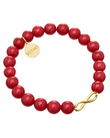 Czerwona bransoletka jadeit rubinowy złota nieskończoność symbol infinity złoto