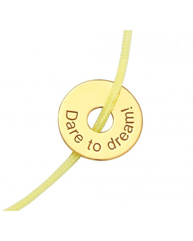 Żółta pastelowa sznurkowa bransoletka z karmą Dare to dream!