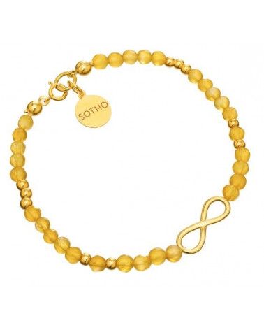 Żółta bransoleta drobny agat fasetowany złota nieskończoność symbol infinity złoto