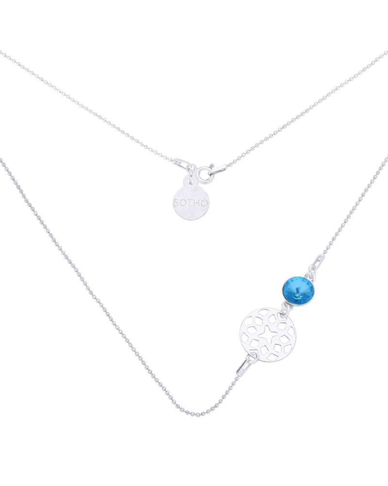 Srebrny naszyjnik z orientalną rozetką i niebieskim kryształem SWAROVSKI® CRYSTAL