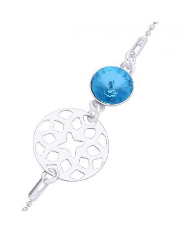 Srebrny naszyjnik z orientalną rozetką i niebieskim kryształem SWAROVSKI® CRYSTAL