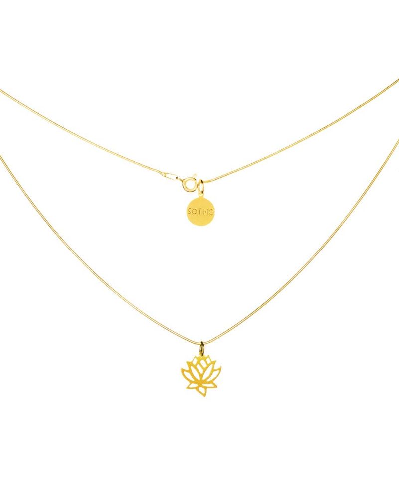 Złoty modowy naszyjnik symbol kwiat lotosu lotos łańcuszek żmijka
