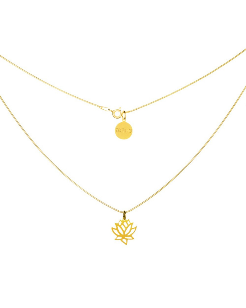 Złoty modowy naszyjnik symbol kwiat lotosu lotos łańcuszek żmijka
