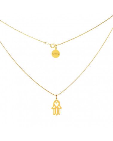 Złoty modowy naszyjnik symbol ręka Fatimy łańcuszek żmijka
