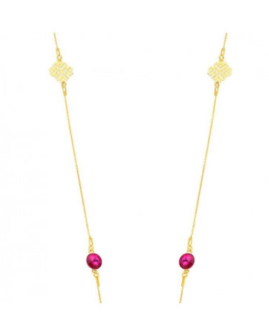 Długi złoty naszyjnik z arabskimi rozetami i ciemno różowymi kryształami SWAROVSKI® CRYSTAL