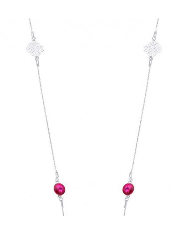 Długi srebrny naszyjnik z arabskimi rozetami i ciemno różowymi kryształami SWAROVSKI® CRYSTAL