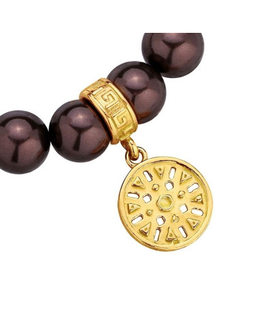 Czekoladowa bransoletka z pereł SWAROVSKI® CRYSTAL z ażurową rozetką