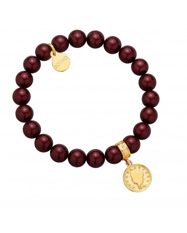 Bordowa bransoletka z pereł SWAROVSKI® CRYSTAL ze złotą monetą