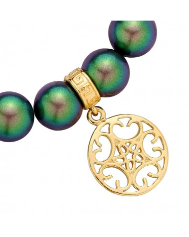 Zielona bransoletka z pereł SWAROVSKI® CRYSTAL ze złotą okrągłą rozetką