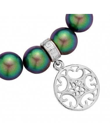 Zielona bransoletka z pereł SWAROVSKI® CRYSTAL ze srebrną okrągłą rozetką
