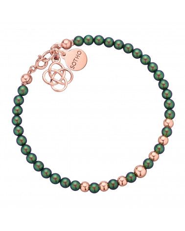 Zielona bransoletka z pereł SWAROVSKI® CRYSTAL z rozetką z różowego złota