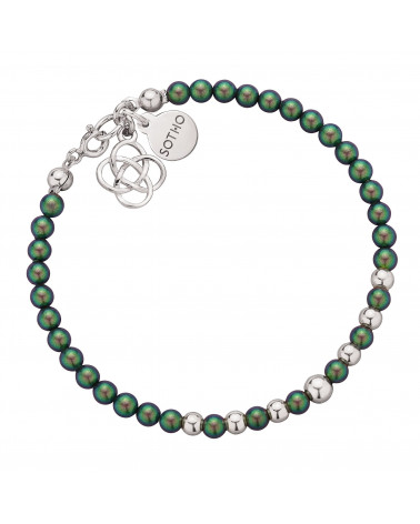 Zielona bransoletka z pereł SWAROVSKI® CRYSTAL ze srebrną rozetką