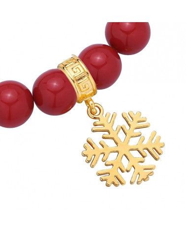 Czerwona bransoletka z pereł SWAROVSKI® CRYSTAL ze złotą śnieżynką