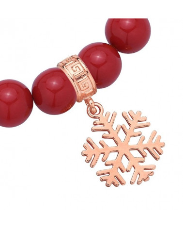 Czerwona bransoletka z pereł SWAROVSKI® CRYSTAL ze śnieżynką z różowego złota