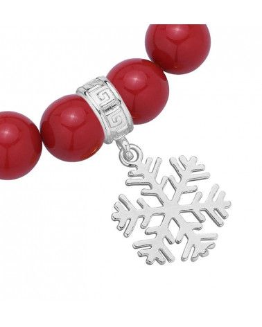 Czerwona bransoletka z pereł SWAROVSKI® CRYSTAL ze srebrną śnieżynką
