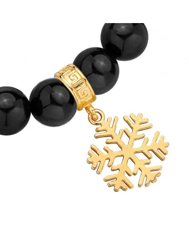 Czarna bransoletka z pereł SWAROVSKI® CRYSTAL ze złotą śnieżynką
