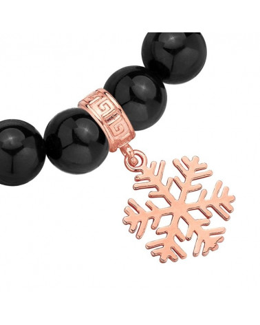 Czarna bransoletka z pereł SWAROVSKI® CRYSTAL ze śnieżynką z różowego złota