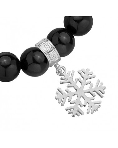 Czarna bransoletka z pereł SWAROVSKI® CRYSTAL ze srebrną śnieżynką