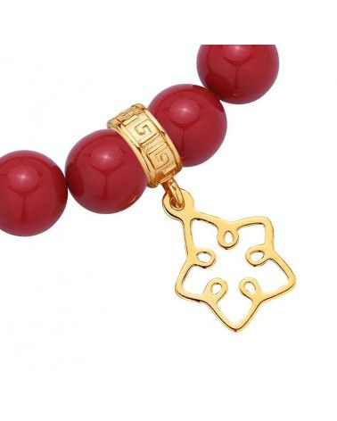 Czerwona bransoletka z pereł SWAROVSKI® CRYSTAL ze złotą ażurową gwiazdką