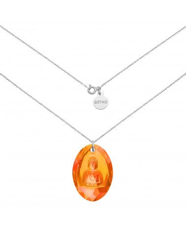 Długi srebrny naszyjnik z pomarańczowym opalizującym Buddą SWAROVSKI® CRYSTAL