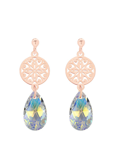 Kolczyki z rozetą i kryształem SWAROVSKI® CRYSTALz różowego złota