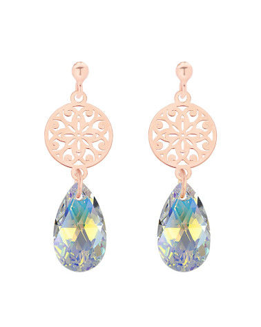 Kolczyki z rozetą i kryształem SWAROVSKI® CRYSTALz różowego złota