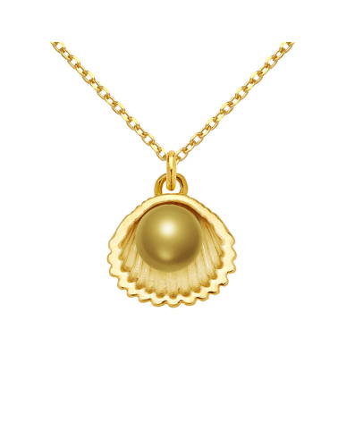 Złoty naszyjnik z muszelka i perłą SWAROVSKI® CRYSTAL w kolorze Antique Brass