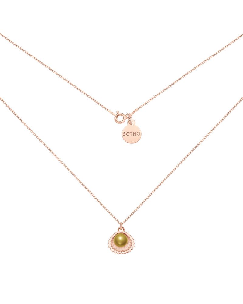 Naszyjnik z różowego złota z muszelką i perłą SWAROVSKI® CRYSTAL w kolorze Antique Brass
