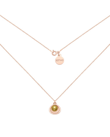Naszyjnik z różowego złota z muszelką i perłą SWAROVSKI® CRYSTAL w kolorze Antique Brass