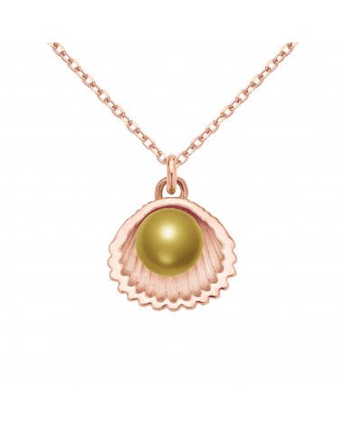 Naszyjnik z różowego złota z muszelką i perłą SWAROVSKI® CRYSTAL w kolorze Antique Brass