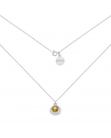 Srebrny naszyjnik z muszelką i perłą SWAROVSKI® CRYSTAL w kolorze Antique Brass