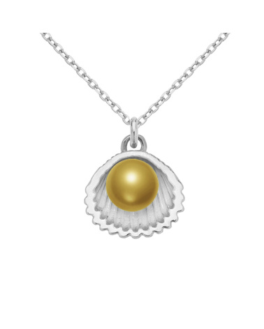Srebrny naszyjnik z muszelką i perłą SWAROVSKI® CRYSTAL w kolorze Antique Brass