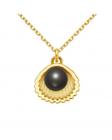 Złoty naszyjnik z muszelką i perłą SWAROVSKI® CRYSTAL w kolorze Black