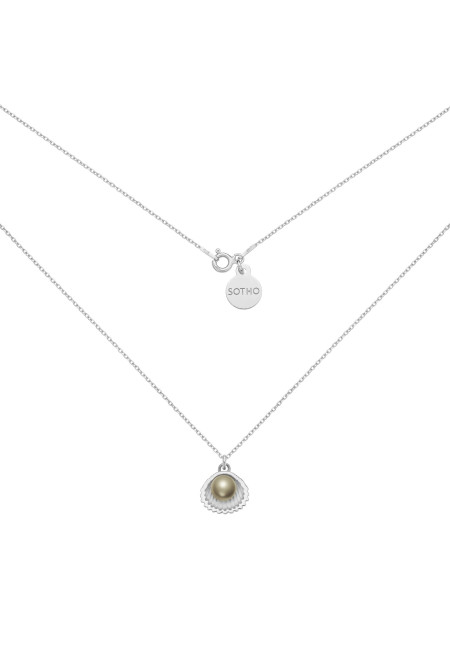 Srebrny naszyjnik z muszelką i perłą SWAROVSKI® CRYSTAL w kolorze Dark Grey
