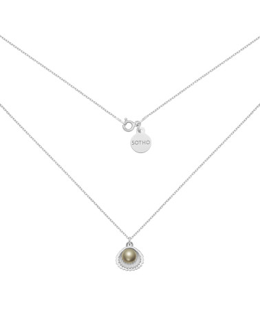 Srebrny naszyjnik z muszelką i perłą SWAROVSKI® CRYSTAL w kolorze Dark Grey
